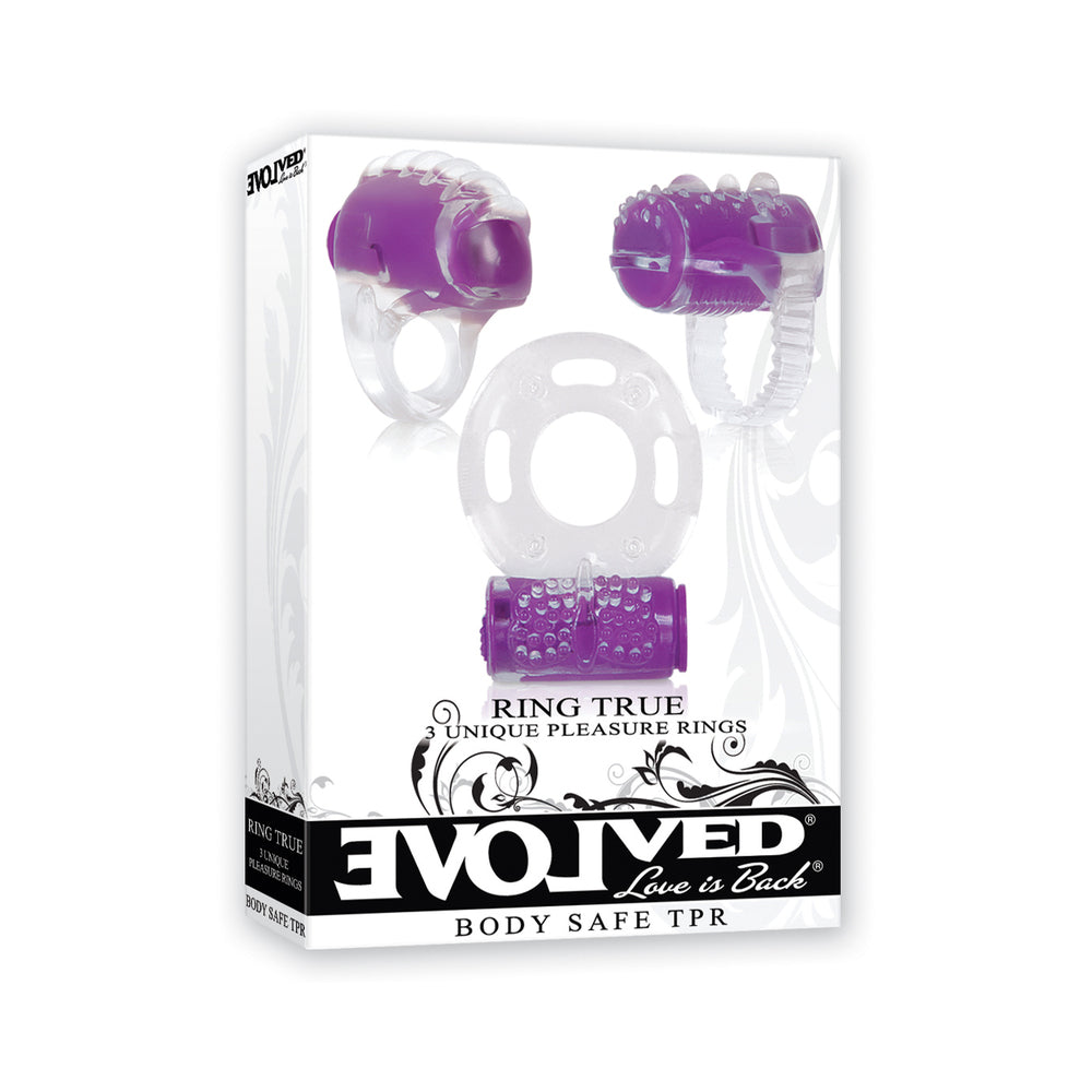 EVOLVED - RING TRUE 3-PIECE VIBRATING RING SET CLEAR/PURPLE