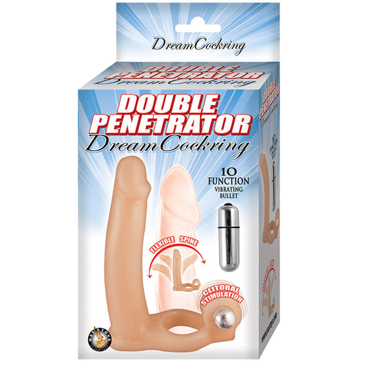 NASSTOYS - DOUBLE PENETRATOR DREAM COCKRING WITH 10 FUCTION BULLET WATERPROOF FLESH