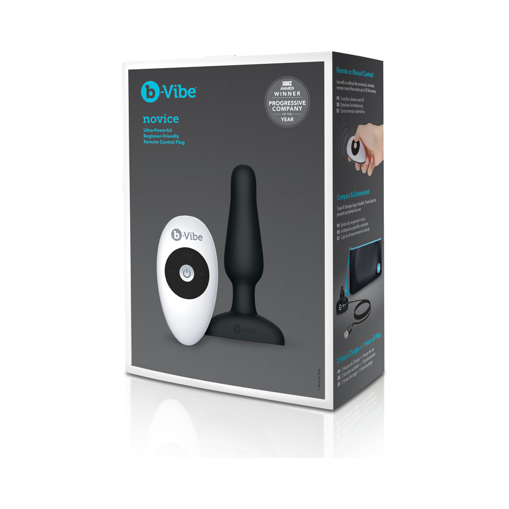 B-VIBE NOVICE RECHARGEABLE REMOTE-CONTROLLED VIBRATING SILICONE ANAL PLUG BLACK
