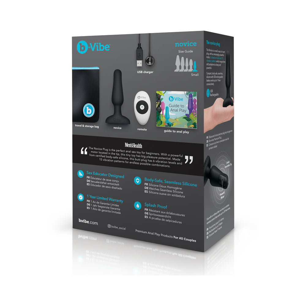 B-VIBE - TAPÓN ANAL DE SILICONA VIBRATORIO CON CONTROL REMOTO RECARGABLE NOVICE
