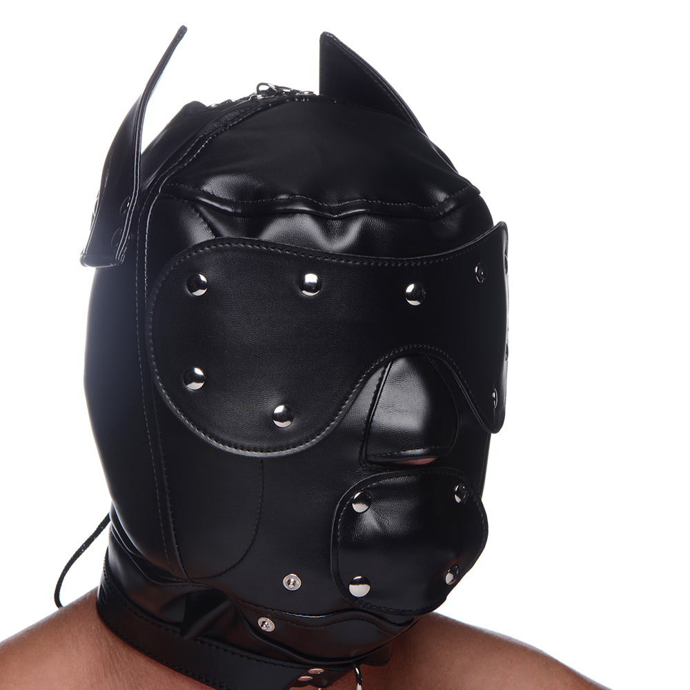 MASTER SERIES MUZZLED UNIVERSAL BDSM HOOD WITH REMOVEABLE MUZZLE