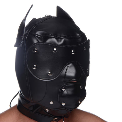 MASTER SERIES MUZZLED UNIVERSAL BDSM HOOD WITH REMOVEABLE MUZZLE