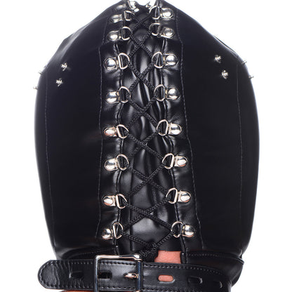 MASTER SERIES MUZZLED UNIVERSAL BDSM HOOD WITH REMOVEABLE MUZZLE
