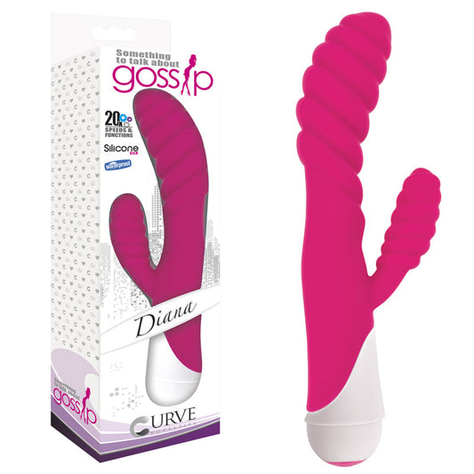 CURVE TOYS GOSSIP DIANA WATERPROOF RINGED SILICONE FLEXIBLE DUAL STIMULATION VIBRATOR MAGENTA