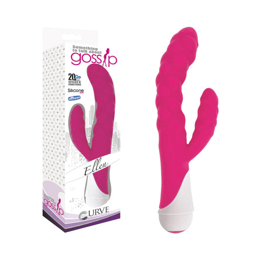 CURVE TOYS GOSSIP ELLEN WATERPROOF TEXTURED SILICONE FLEXIBLE DUAL STIMULATION VIBRATOR MAGENTA