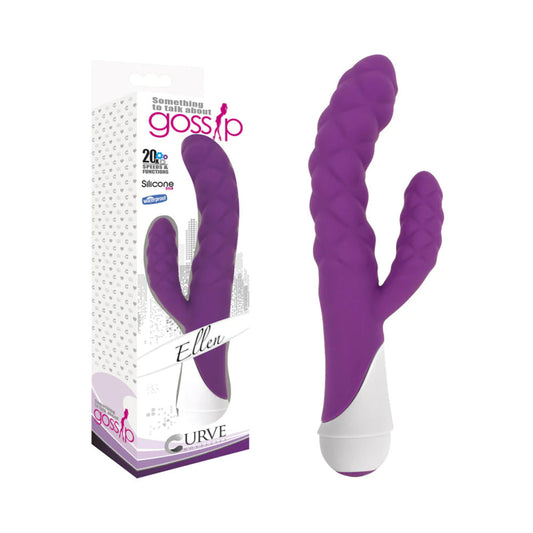 CURVE TOYS GOSSIP ELLEN WATERPROOF TEXTURED SILICONE FLEXIBLE DUAL STIMULATION VIBRATOR VIOLET