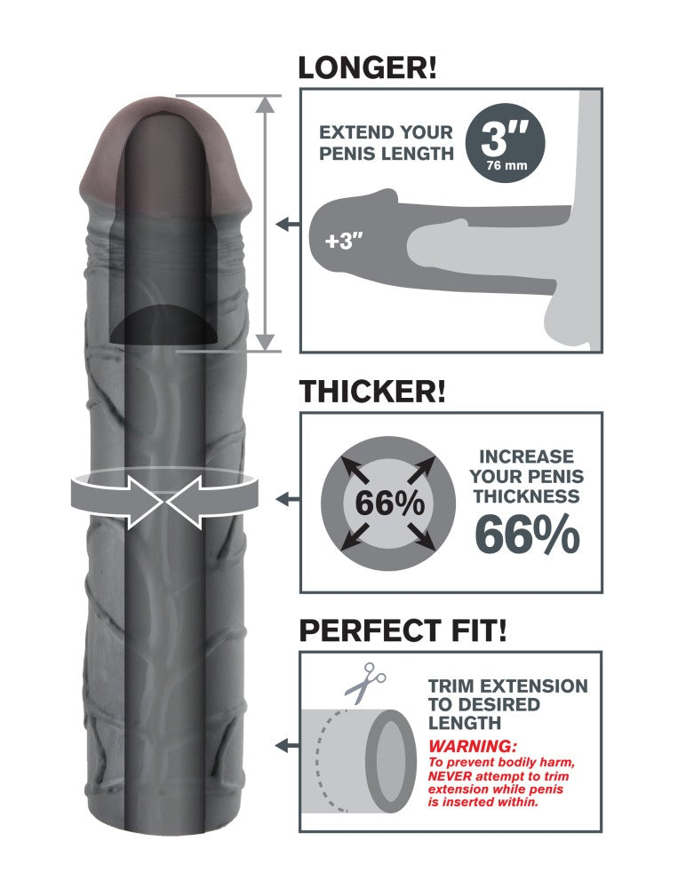 PIPEDREAM - FANTASY X-TENSIONS - MEGA 3" EXTENSION  BLACK