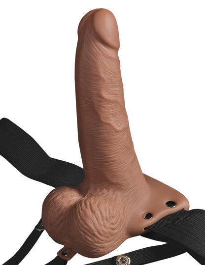 PIPEDREAM - FETISH FANTASY SERIES - 6" HOLLOW RECHARGEABLE STRAP-ON WITH BALLS TAN