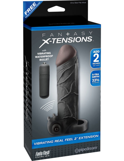 PIPEDREAM - FANTASY X-TENSIONS - VIBRATING REAL FEEL 2" EXTENSION  BLACK