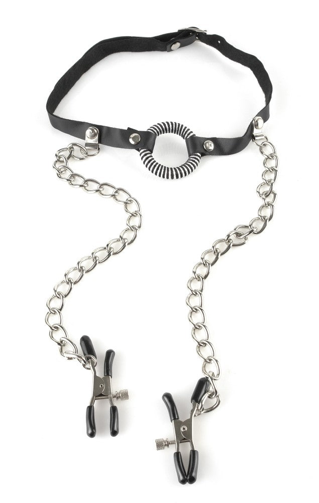 PIPEDREAM - FETISH FANTASY SERIES - O-RING GAG NIPPLE CLAMPS  BLACK/SILVER