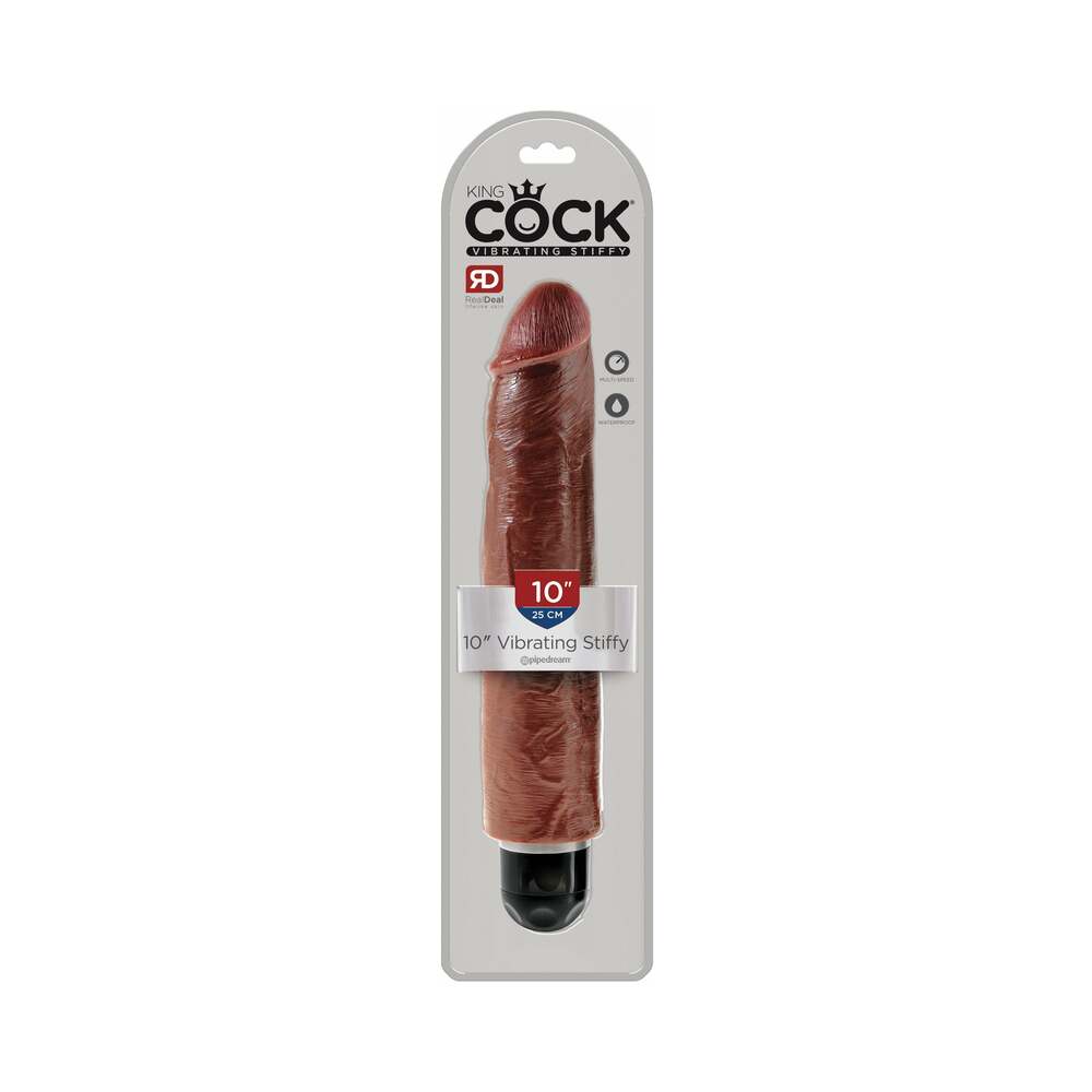KING COCK 10 IN. VIBRATING STIFFY REALISTIC DILDO BROWN