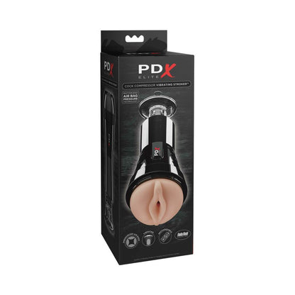 PDX ELITE COCK COMPRESSOR RECHARGEABLE VIBRATING STROKER WITH HANDS-FREE SUCTION CUP BEIGE/BLACK