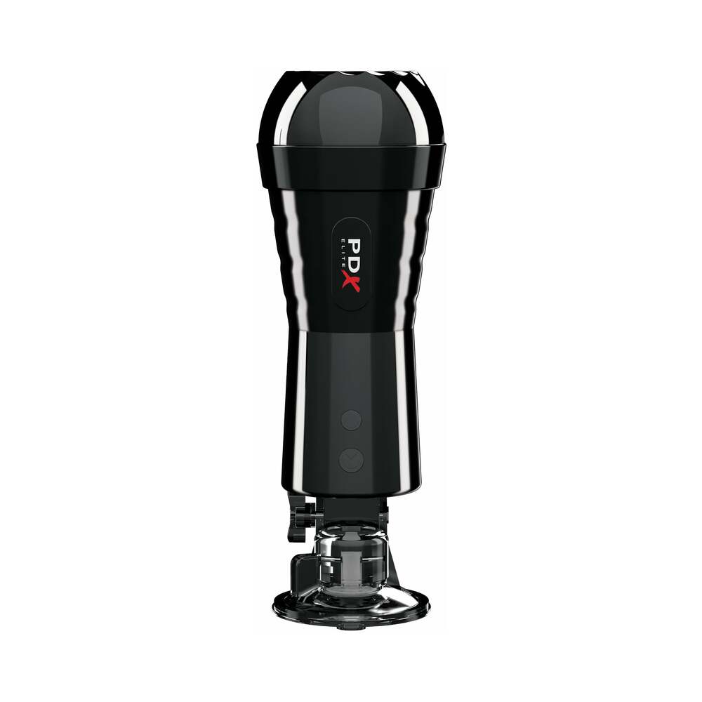 PDX ELITE COCK COMPRESSOR RECHARGEABLE VIBRATING STROKER WITH HANDS-FREE SUCTION CUP BEIGE/BLACK
