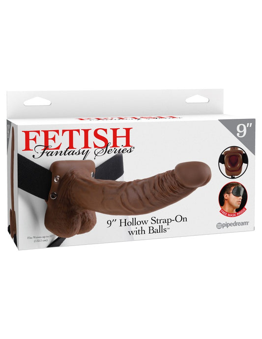 PIPEDREAM - FETISH FANTASY SERIES - 9" HOLLOW STRAP-ON WITH BALLS  BROWN/BLACK