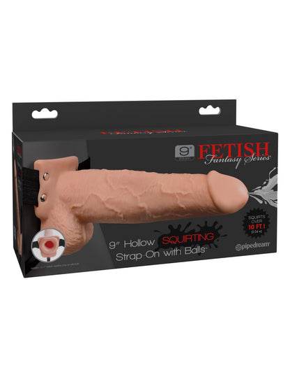 PIPEDREAM - FETISH FANTASY SERIES - 9" SQUIRTING HOLLOW STRAP-ON  LIGHT/BLACK