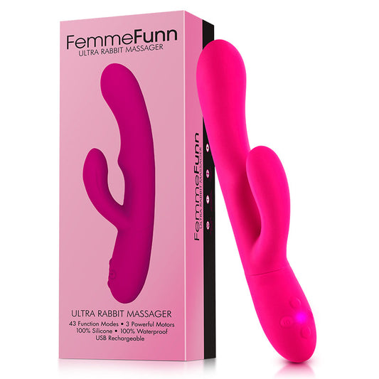 FEMMEFUNN ULTRA RABBIT RECHARGEABLE SILICONE DUAL STIMULATION VIBRATOR PINK