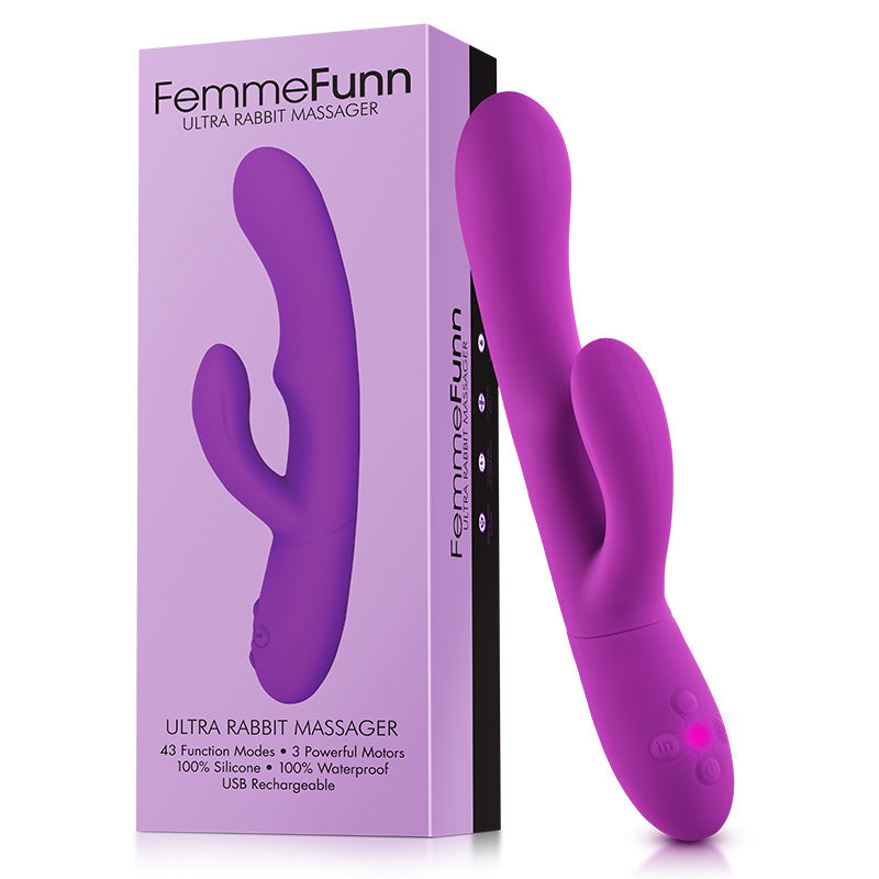 FEMMEFUNN ULTRA RABBIT RECHARGEABLE SILICONE DUAL STIMULATION VIBRATOR PURPLE