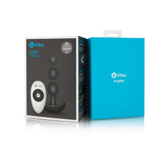 B-VIBE TRIPLET RECHARGEABLE REMOTE-CONTROLLED VIBRATING ANAL BEADS PLUG BLACK