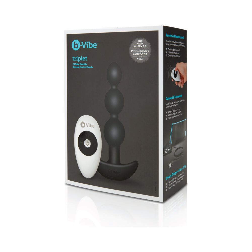 B-VIBE TRIPLET RECHARGEABLE REMOTE-CONTROLLED VIBRATING ANAL BEADS PLUG BLACK