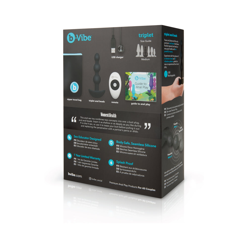 B-VIBE TRIPLET RECHARGEABLE REMOTE-CONTROLLED VIBRATING ANAL BEADS PLUG BLACK