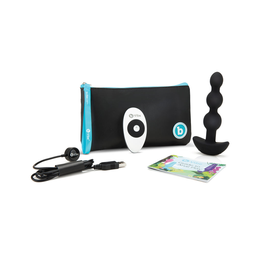 B-VIBE TRIPLET RECHARGEABLE REMOTE-CONTROLLED VIBRATING ANAL BEADS PLUG BLACK