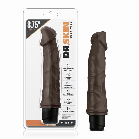 DR. SKIN COCK VIBE 6 REALISTIC 8.75 IN. VIBRATING DILDO BROWN