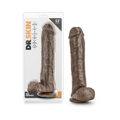 DR. SKIN MR. SAVAGE REALISTIC 11.5 IN. DILDO WITH BALLS BROWN
