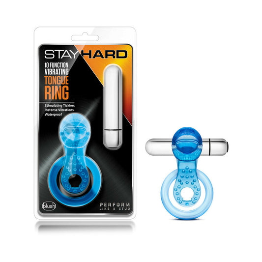 STAY HARD 10 FUNCTION VIBRATING TONGUE RING BLUE