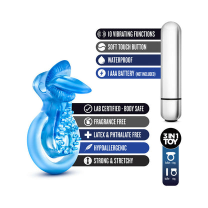 BLUSH - STAY HARD 10 FUNCTION VIBRATING TONGUE RING BLUE