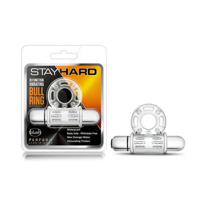 BLUSH - STAY HARD 10 FUNCTION VIBRATING BULL RING CLEAR