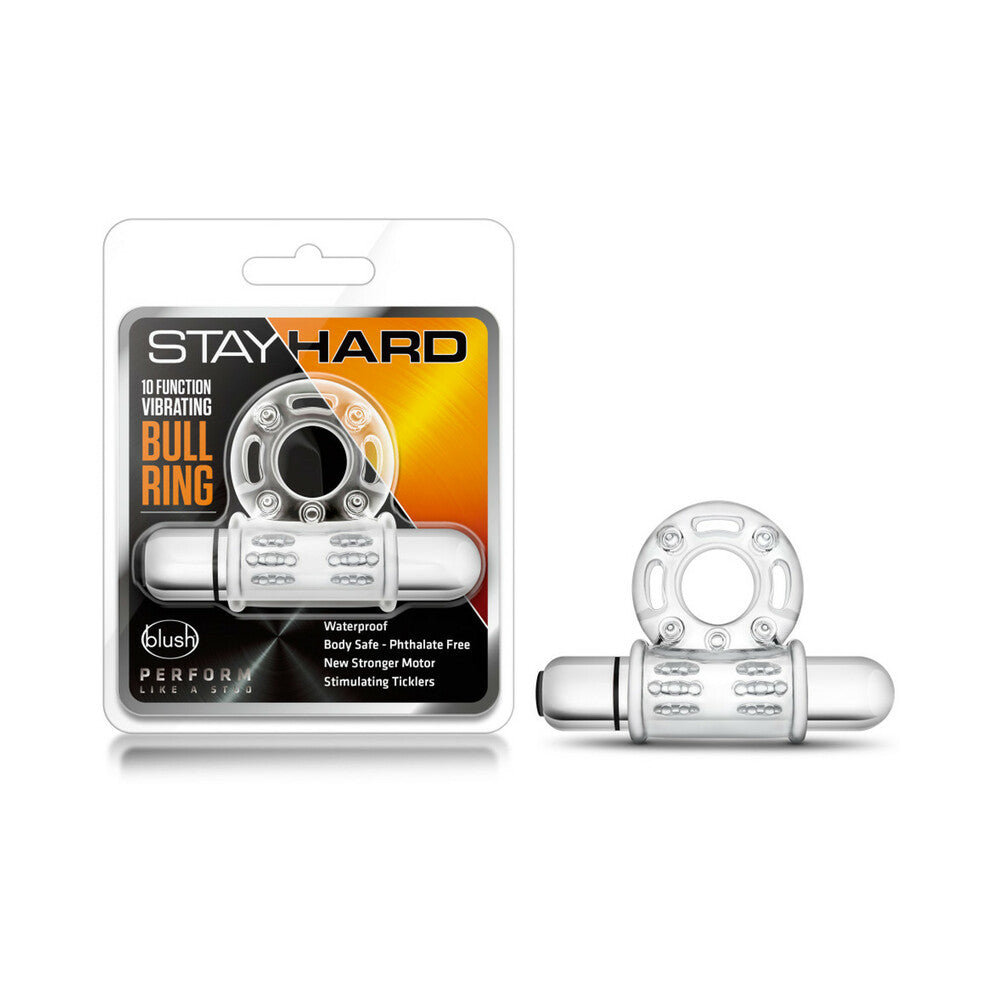 STAY HARD 10 FUNCTION VIBRATING BULL RING CLEAR