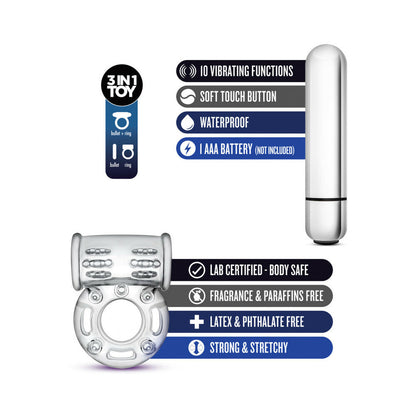 BLUSH - STAY HARD 10 FUNCTION VIBRATING BULL RING CLEAR