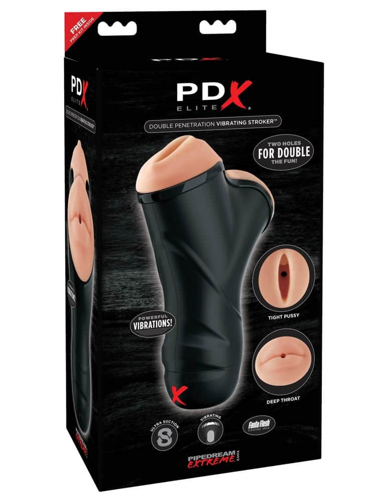 PIPEDREAM - PDX ELITE - DOUBLE PENETRATION VIBRATING STROKER  LIGHT/BLACK