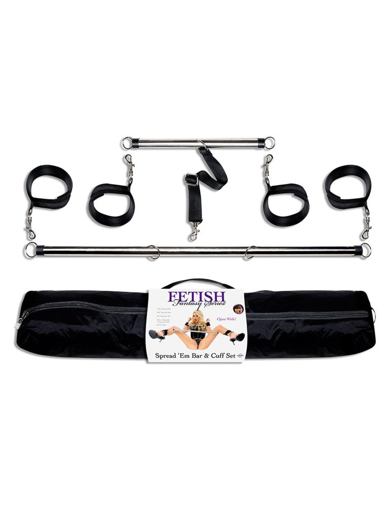 PIPEDREAM - FETISH FANTASY SERIES - SPREAD 'EM BAR AND CUFF SET  SILVER/BLACK