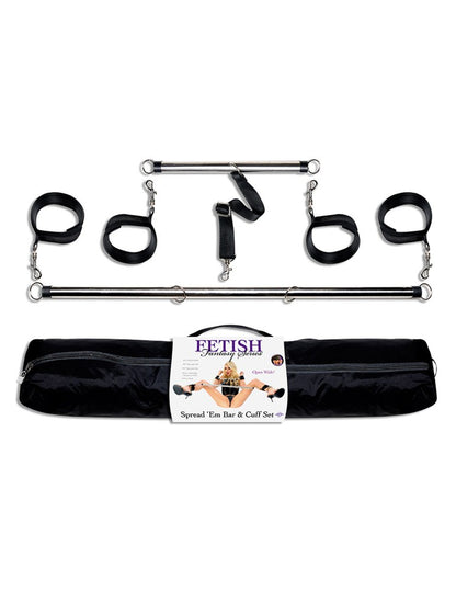 PIPEDREAM - FETISH FANTASY SERIES - SPREAD 'EM BAR AND CUFF SET  SILVER/BLACK