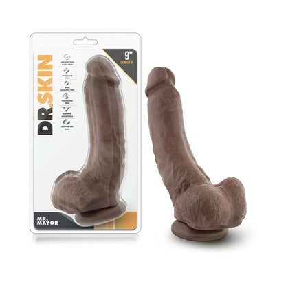 DR. SKIN MR. MAYOR REALISTIC 9 IN. DILDO WITH BALLS BROWN