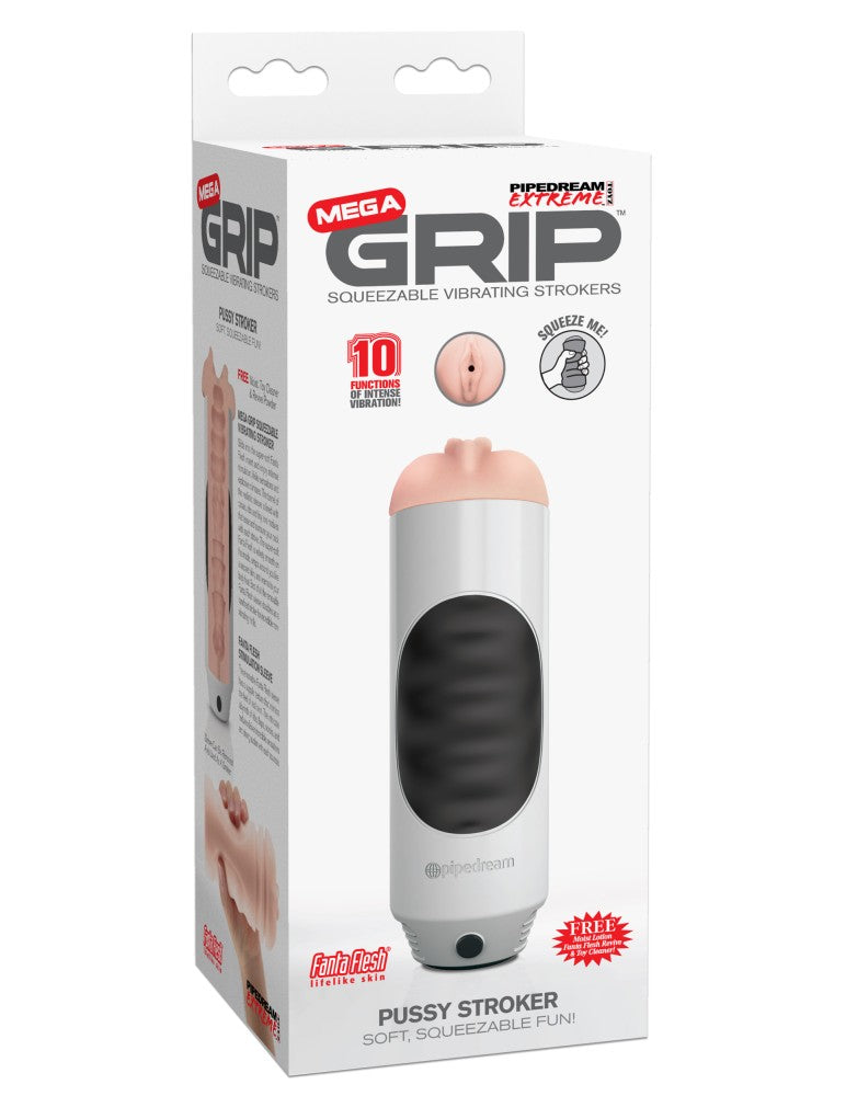 PIPEDREAM - PDX EXTREME - MEGA GRIP VIBRATING STROKER PUSSY  WHITE/BLACK/LIGHT