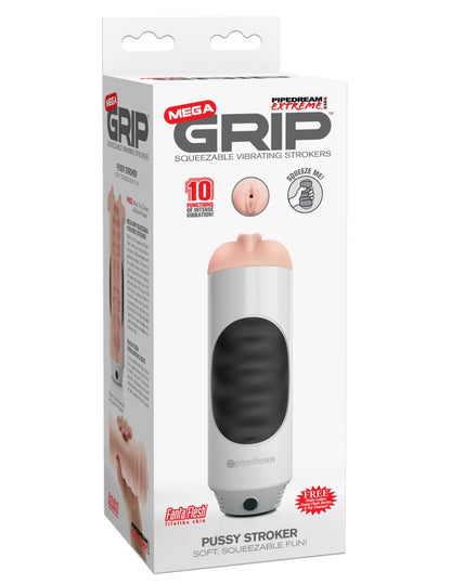 PIPEDREAM - PDX EXTREME - MEGA GRIP VIBRATING STROKER PUSSY  WHITE/BLACK/LIGHT
