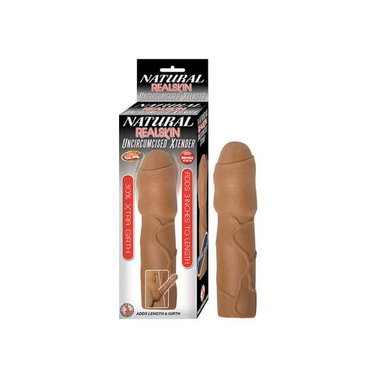 NATURAL REALSKIN UNCIRCUMCISED XTENDER REMOVABLE BULLET WATERPROOF BROWN