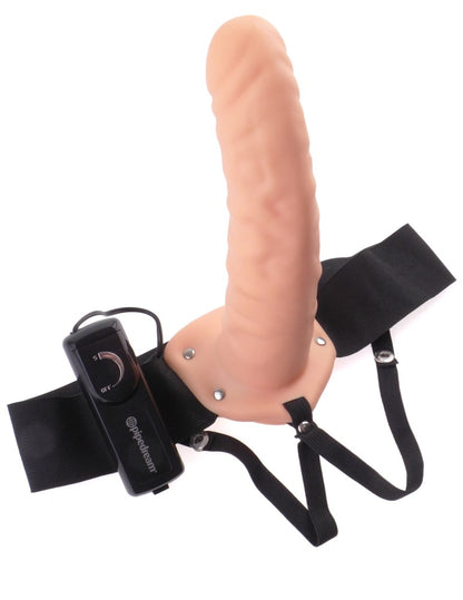 PIPEDREAM - FETISH FANTASY SERIES - 8" VIBRATING HOLLOW STRAP-ON  LIGHT/BLACK