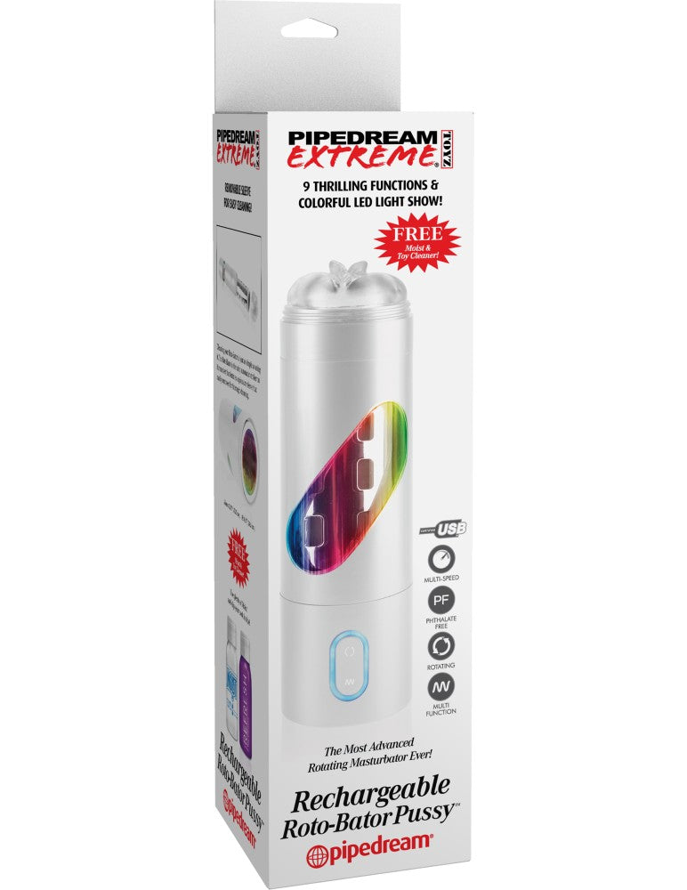 PIPEDREAM - PDX EXTREME - RECHARGEABLE ROTO-BATOR PUSSY  WHITE/CLEAR/MULTI
