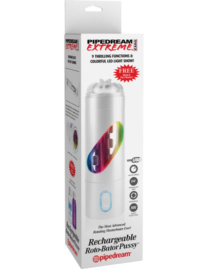 PIPEDREAM - PDX EXTREME - RECHARGEABLE ROTO-BATOR PUSSY  WHITE/CLEAR/MULTI