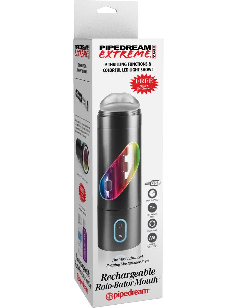 PIPEDREAM - PDX EXTREME - RECHARGEABLE ROTO-BATOR MOUTH BLACK/CLEAR/MULTI