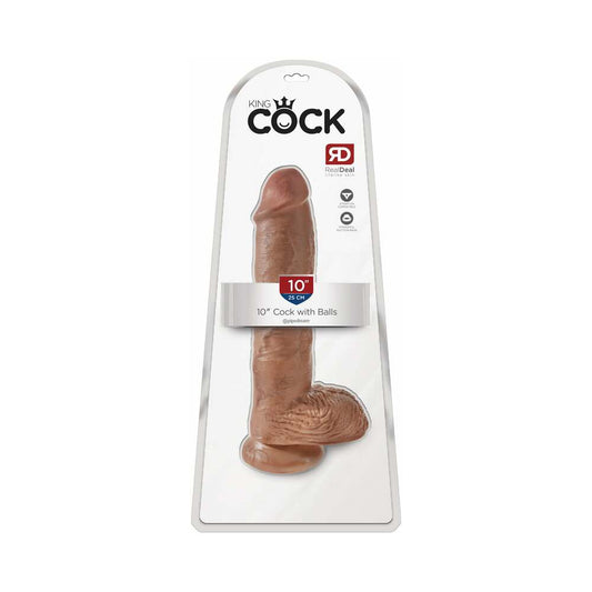 KING COCK 10 IN. COCK WITH BALLS REALISTIC SUCTION CUP DILDO TAN
