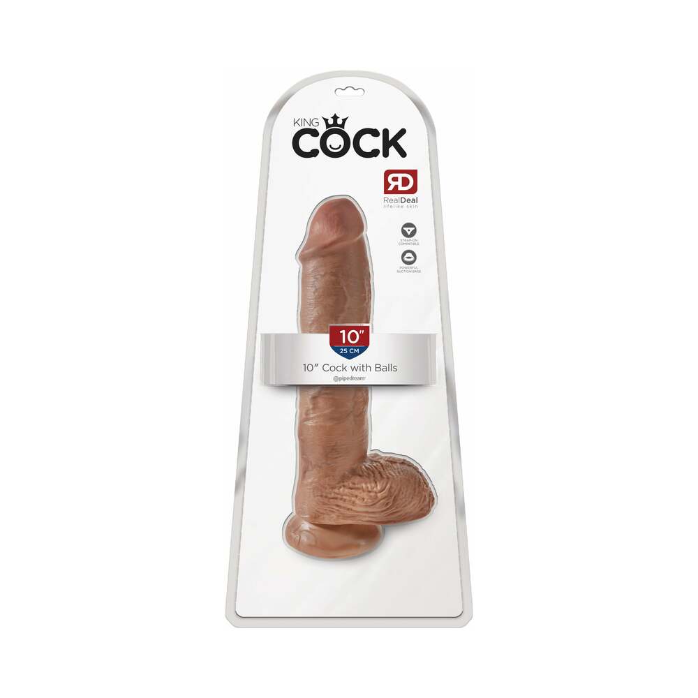 PIPEDREAM - KING COCK 10 IN. COCK WITH BALLS REALISTIC SUCTION CUP DILDO BROWN