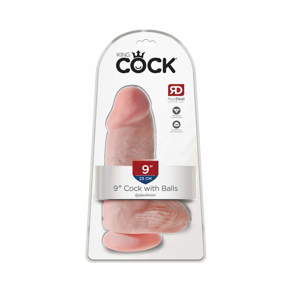KING COCK CHUBBY 9 IN. COCK WITH BALLS REALISTIC SUCTION CUP DILDO BEIGE