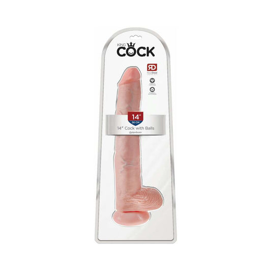 PIPEDREAM - KING COCK 14 IN. COCK WITH BALLS REALISTIC SUCTION CUP DILDO BROWN