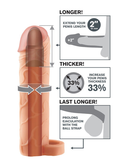 PIPEDREAM - FANTASY X-TENSIONS - PERFECT 2" EXTENSION WITH BALL STRAP  LIGHT