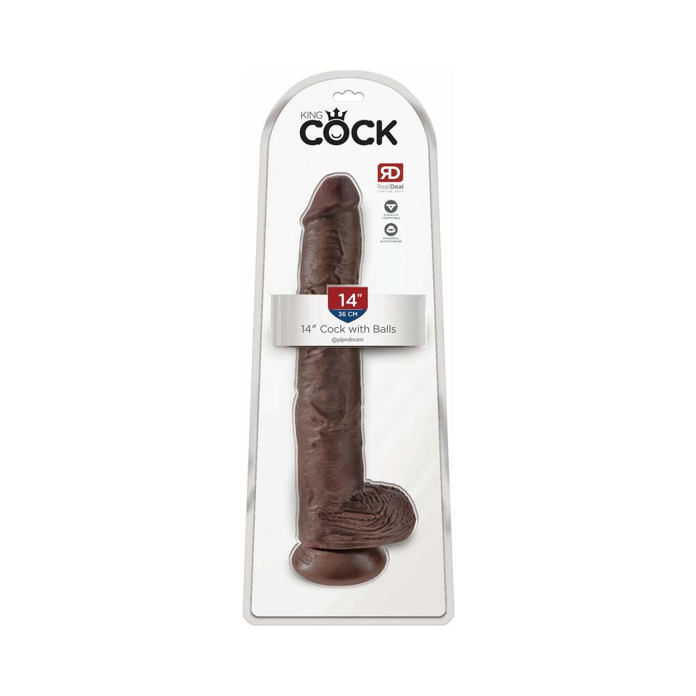 PIPEDREAM - KING COCK 14 IN. COCK WITH BALLS REALISTIC SUCTION CUP DILDO BROWN