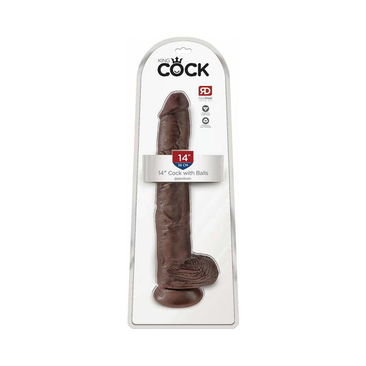 PIPEDREAM - KING COCK 14 IN. COCK WITH BALLS REALISTIC SUCTION CUP DILDO BROWN